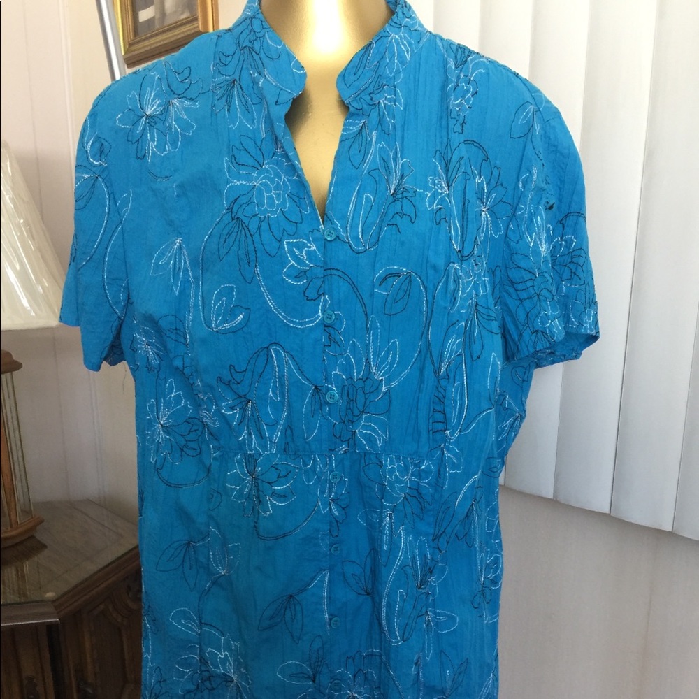 SOLD!!!  St. John’s Bay Blue Button Down Embroidered Shirt